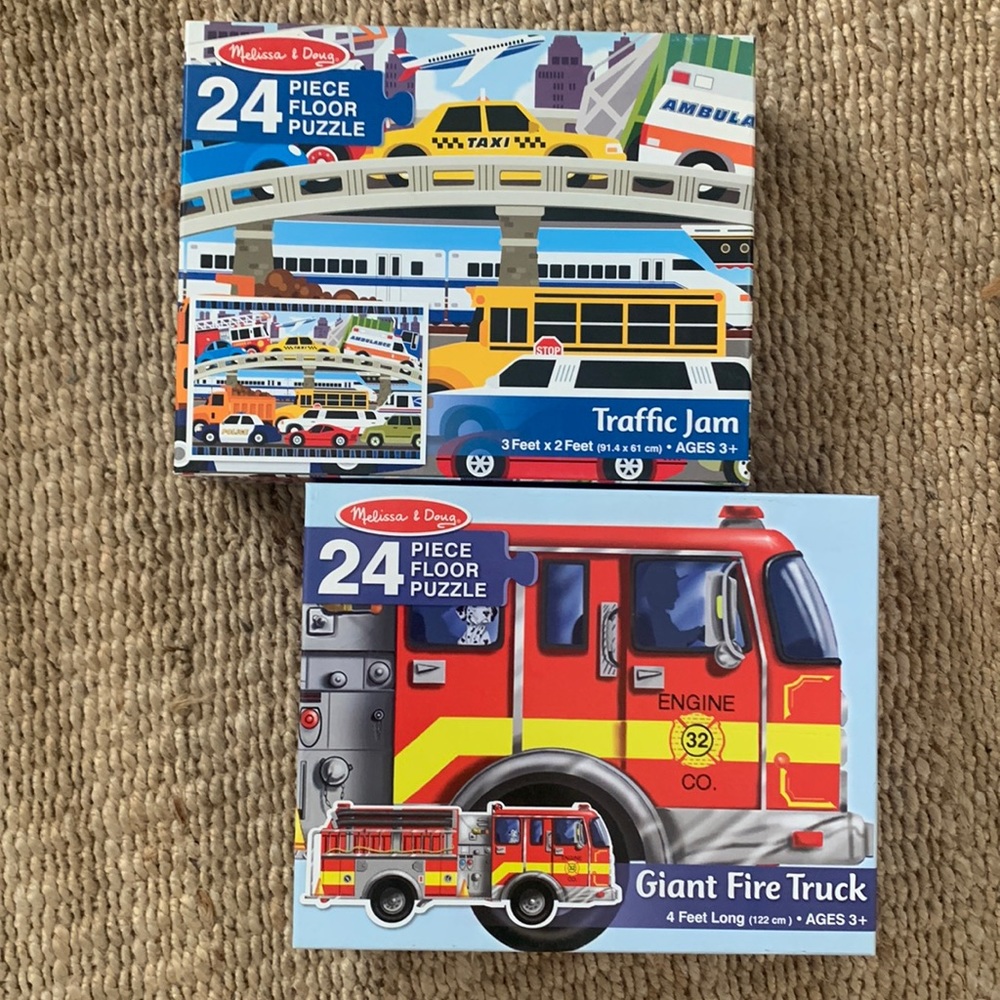 Lot of 2- Melissa & Doug 24pc floor puzzles - Traffic & Truck